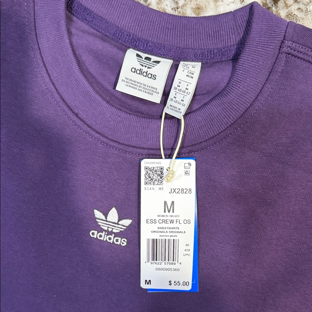 adidas Originals Crewneck Sweatshirt in Deep Purple with Trefoil Logo - Picture 2 of 3